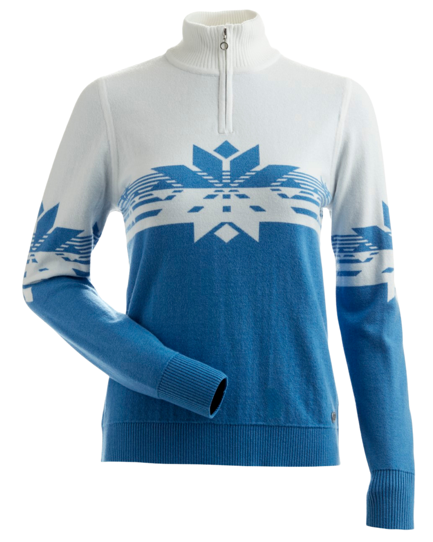Nils Women's Ski 1/4 Zip Sweater - Glacier Blue/White Women's Sweaters - Trojan Wake Ski Snow