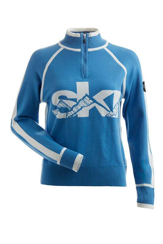 Nils Women's Ski 1/4 Zip Sweater - Glacier Blue/White Women's Sweaters - Trojan Wake Ski Snow