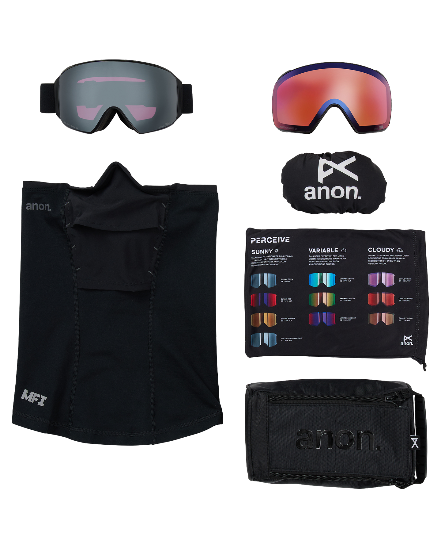 Anon M4 (Toric) Snow Goggles + Bonus Lens + MFI® Face Mask - Smoke/Perceive Sunny Onyx Unisex Snow Goggles - Trojan Wake Ski Snow