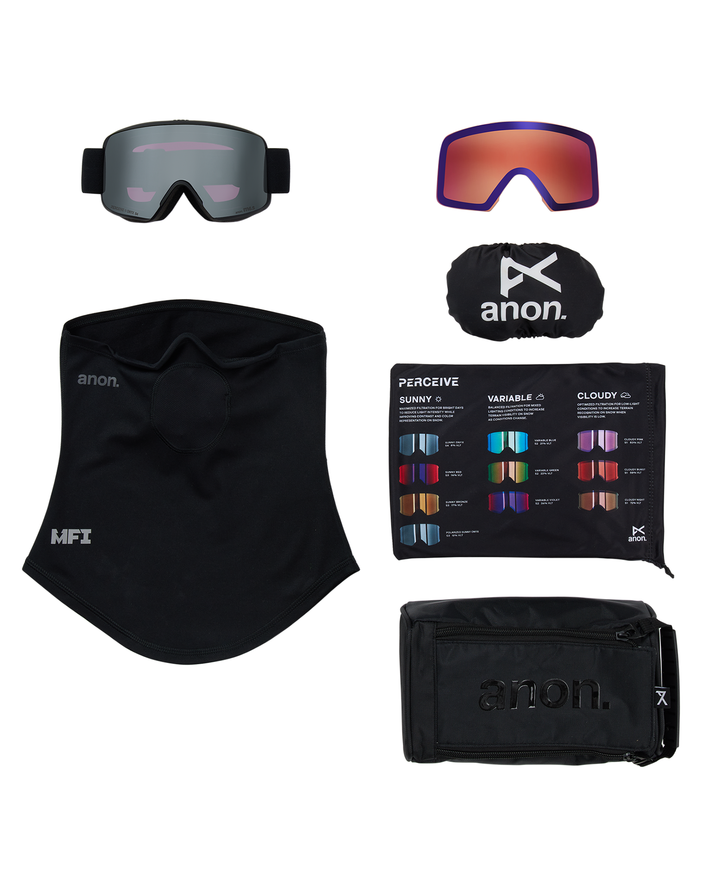 Anon M6S Snow Goggles + Bonus Lens + MFI® Face Mask - Smoke/Perceive Sunny Onyx Unisex Snow Goggles - Trojan Wake Ski Snow