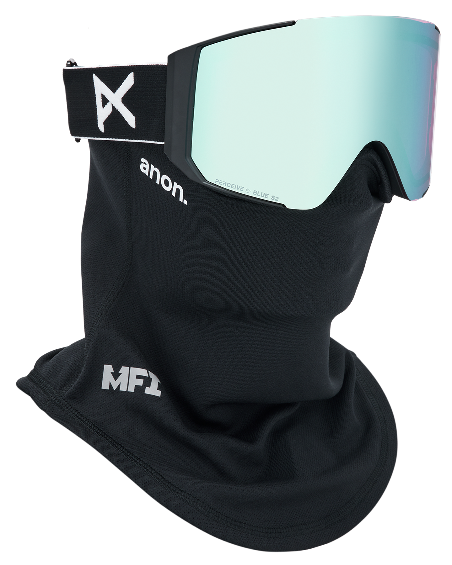 Anon Sync Low Bridge Snow Goggles + Bonus Lens + MFI® Face Mask - Black/Perceive Variable Blue Unisex Snow Goggles - Trojan Wake Ski Snow