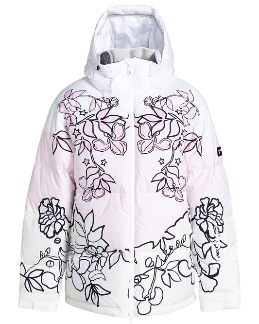 Roxy X Rowley Women's Technical Puffer Snow Jacket - Bright White / Laurel Floral Women's Snow Jackets - Trojan Wake Ski Snow