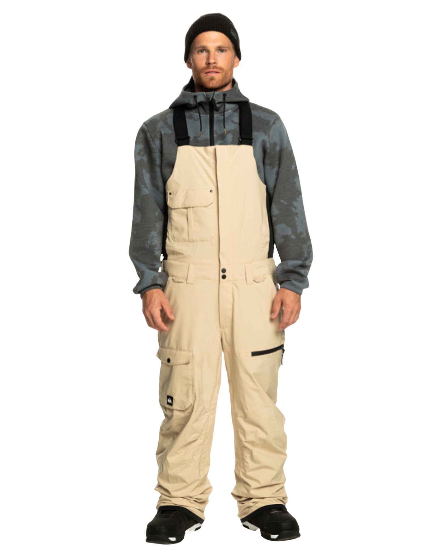 Quiksilver Men's Utility Technical Snow Bib Pants - Pale Khaki Men's Snow Bibs - Trojan Wake Ski Snow