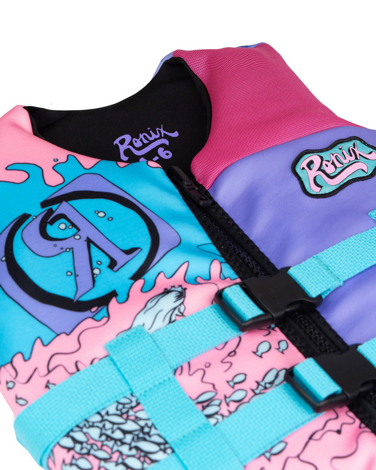 Ronix August L50s Girls Life Jacket - Pink/Blue/Purple
