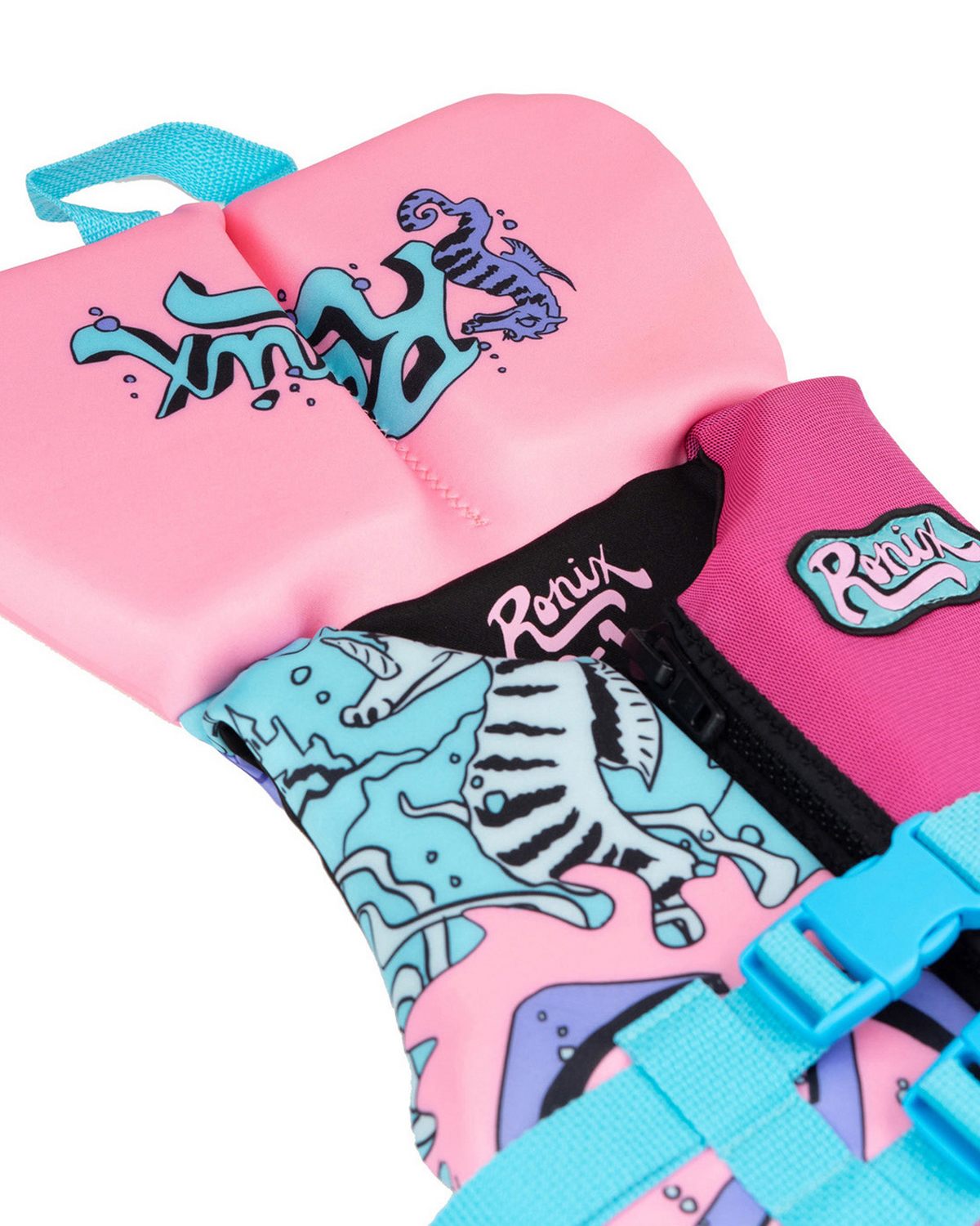 Ronix August L50s Girls Life Jacket W/ Collar - Pink/Blue/Purple