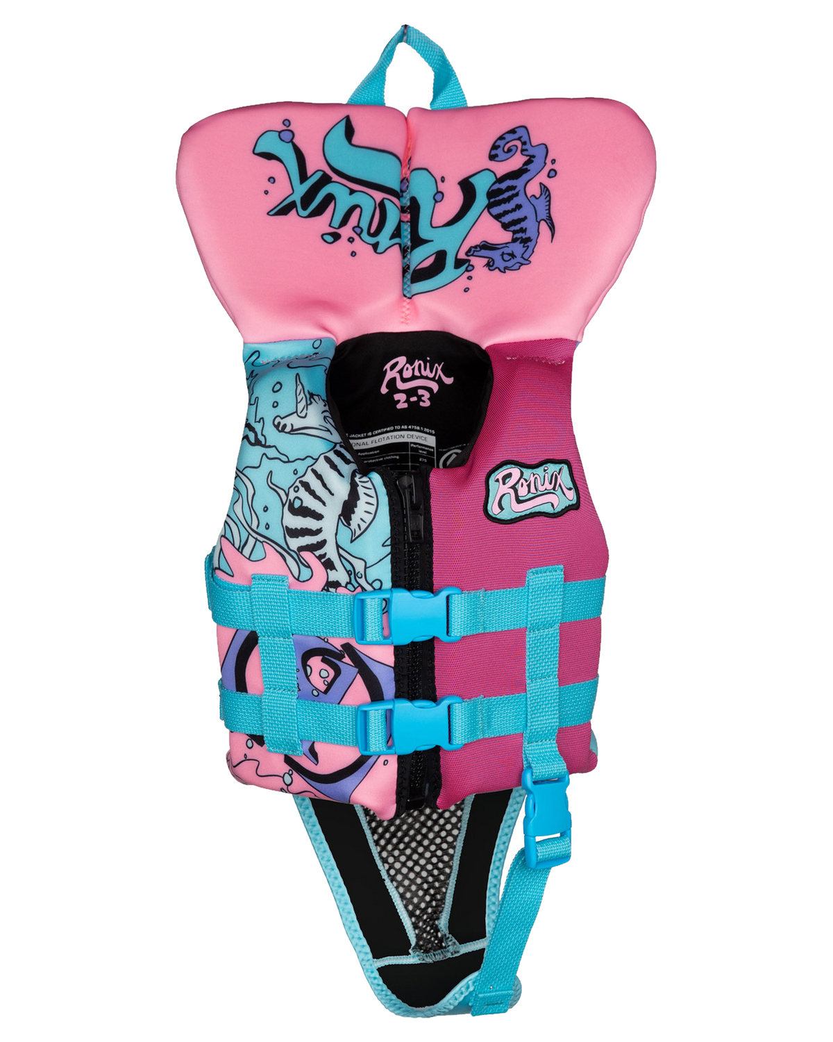 Ronix August L50s Girls Life Jacket W/ Collar - Pink/Blue/Purple