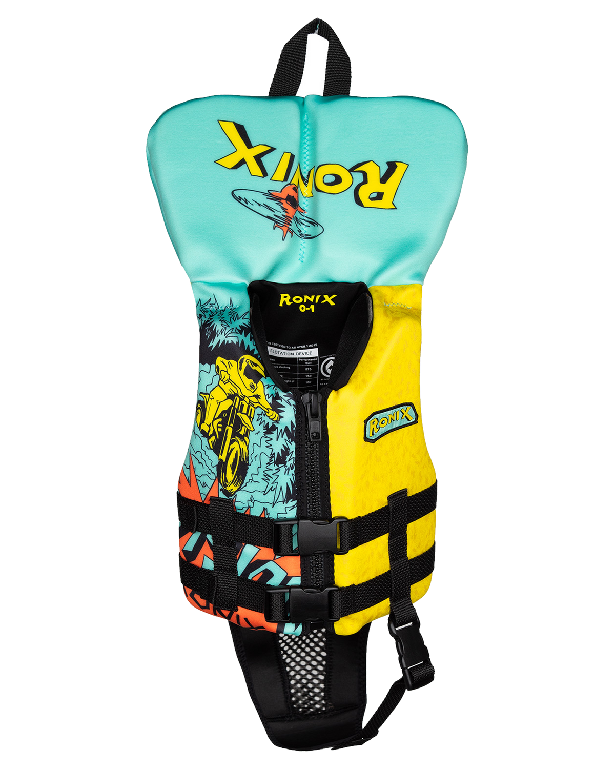 Ronix Vision L50s Boys Life Jacket W/ Collar - Blue/Orange/Yellow
