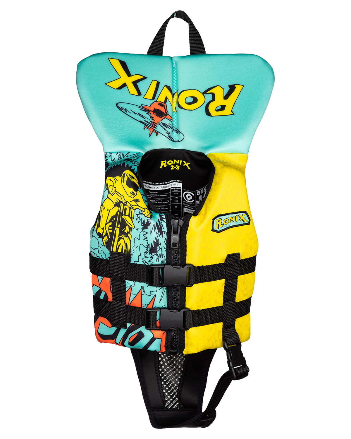 Ronix Vision L50s Boys Life Jacket W/ Collar - Blue/Orange/Yellow