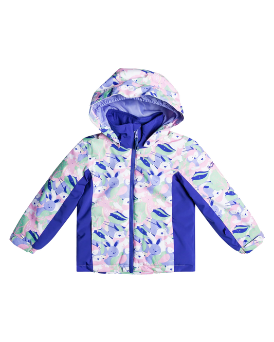 Roxy Girls' 2-7 Snowy Tale Technical Snow Jacket - Bright White / Mountains Locals Kids' Snow Jackets - Trojan Wake Ski Snow