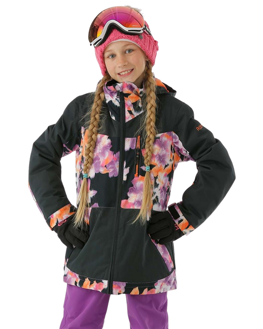 Roxy Kids' Presence Parka Snow Jacket - True Black/Jorja Kids' Snow Jackets - Trojan Wake Ski Snow