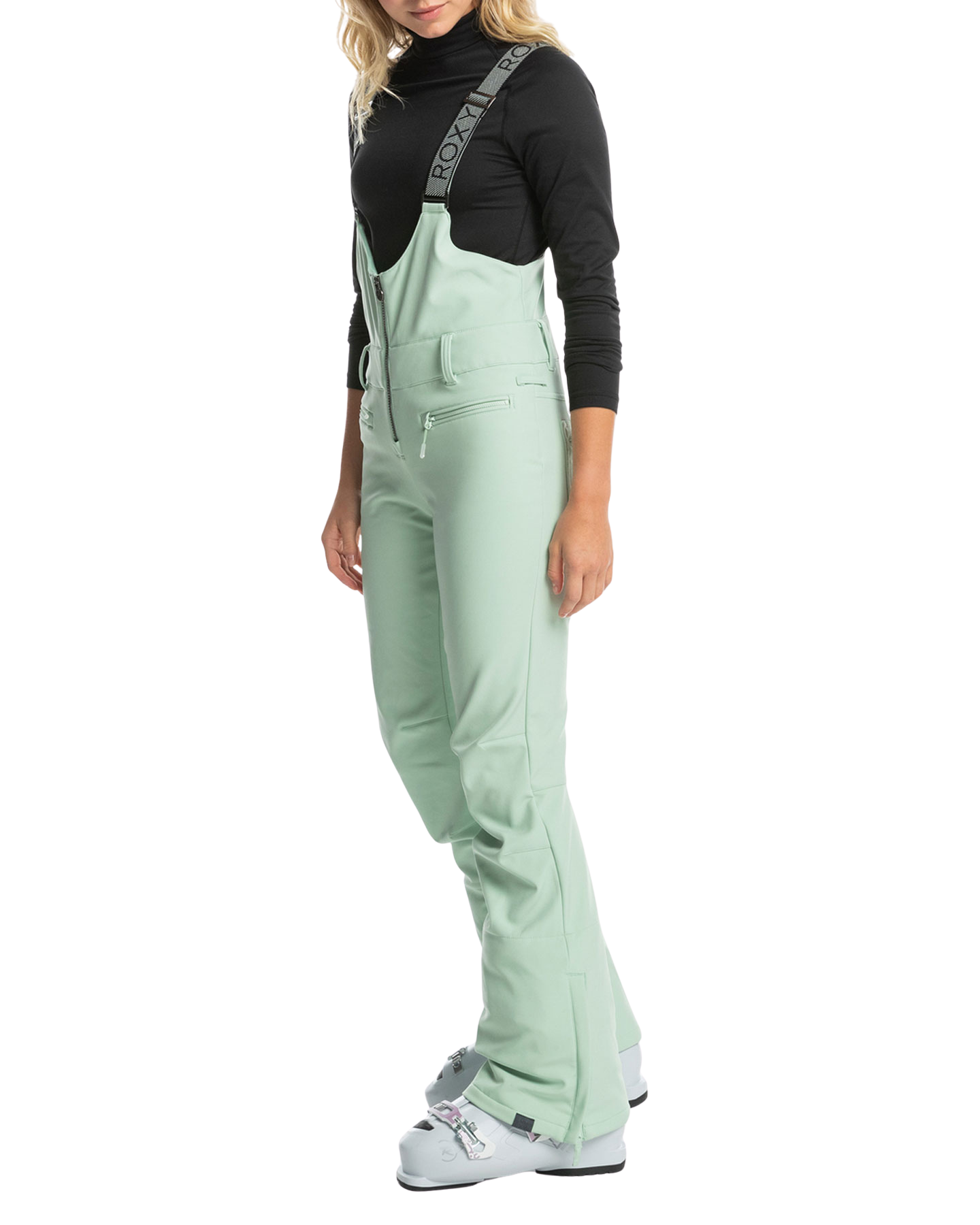 Roxy Women's Summit Technical Snow Bib Pants - Cameo Green Women's Snow Bibs - Trojan Wake Ski Snow