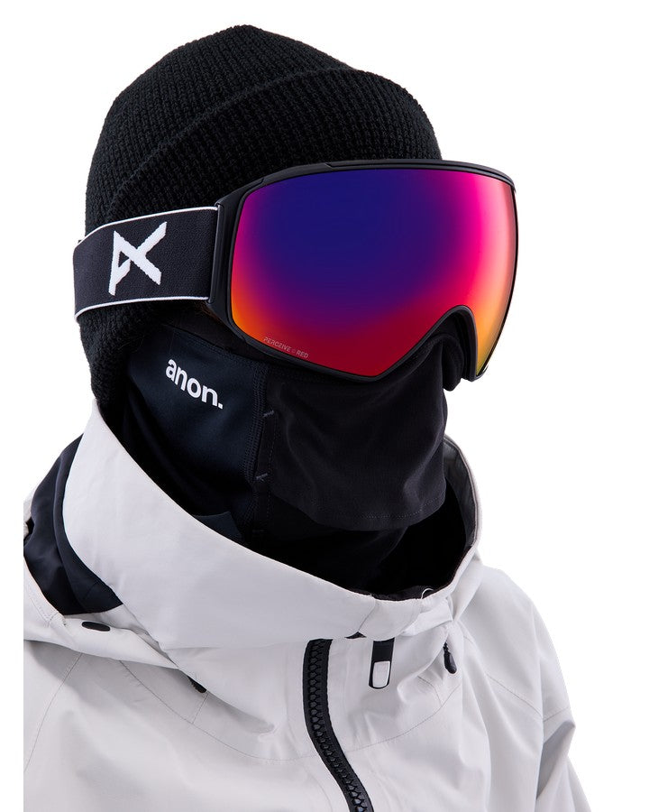 Anon M4 Toric Snow Goggles + Bonus Lens + Mfi® Face Mask - Black/Perceive Sunny Red Lens Men's Snow Goggles - Trojan Wake Ski Snow