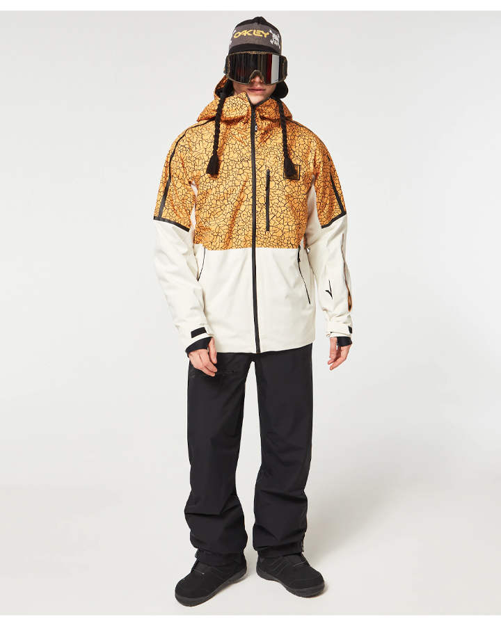 Oakley Tc Gunn 2.0 Rc Shell Jacket Snow Jacket - Yellow Crackle Pt/White Men's Snow Jackets - Trojan Wake Ski Snow