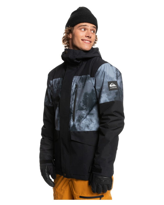 Quiksilver Mission Printed Block Snow Jacket - True Black Quiet Storm - 2023 Men's Snow Jackets - Trojan Wake Ski Snow