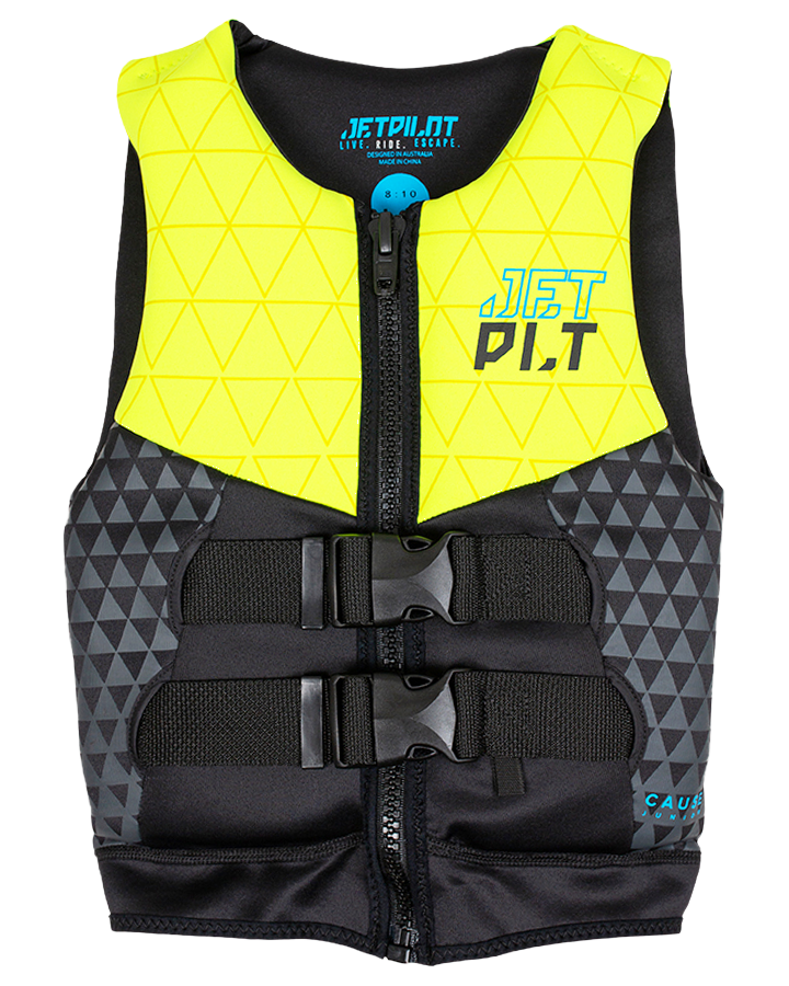 Jetpilot The Cause F/E Youth Neo Vest - Yellow Level 50 - 2023 Life Jackets - Kids - Trojan Wake Ski Snow