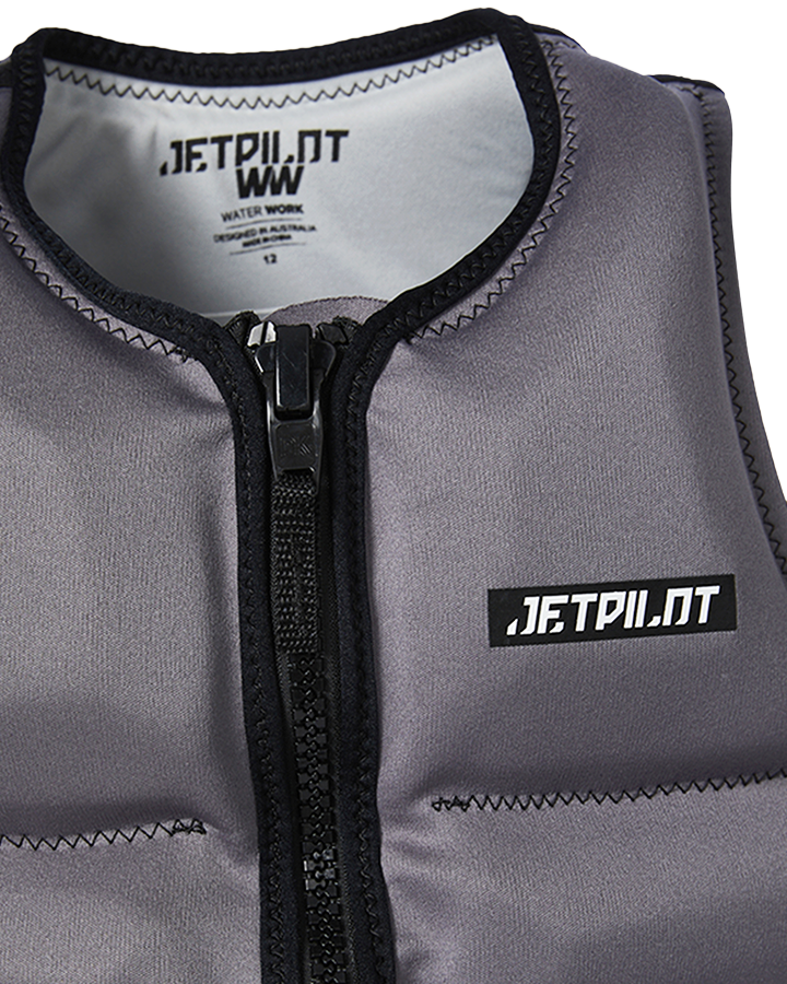 Jetpilot X1 Boys Youth Neo Vest - Charcoal - 2023 Life Jackets - Kids - Trojan Wake Ski Snow