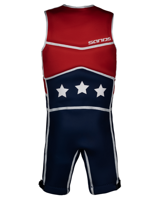 Sands Titan Barefoot Suit - Red / Navy - 2023 Barefoot Suits - Mens - Trojan Wake Ski Snow
