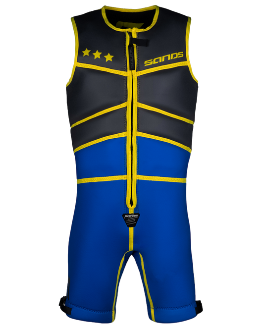 Sands Titan Barefoot Suit - Neon Yellow / Blue - 2023 Barefoot Suits - Mens - Trojan Wake Ski Snow