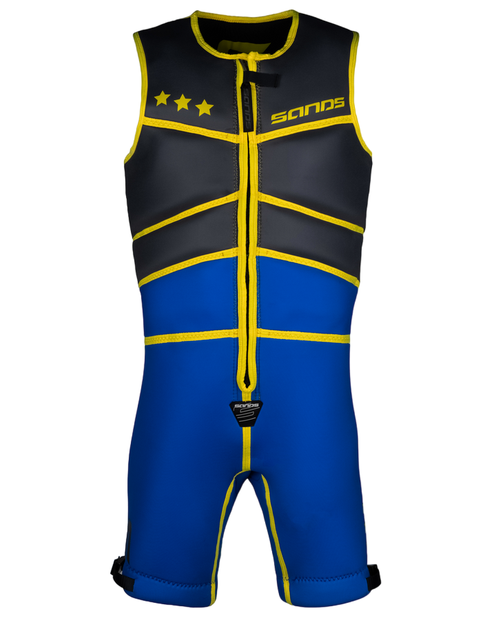 Sands Titan Barefoot Suit - Neon Yellow / Blue - 2023 Barefoot Suits - Mens - Trojan Wake Ski Snow