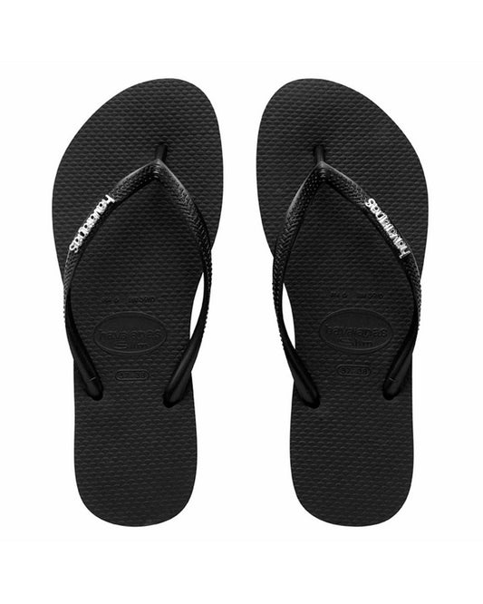 Havaianas Slim Metal Logo Womens Thongs - Black/Silver Thongs - Womens - Trojan Wake Ski Snow