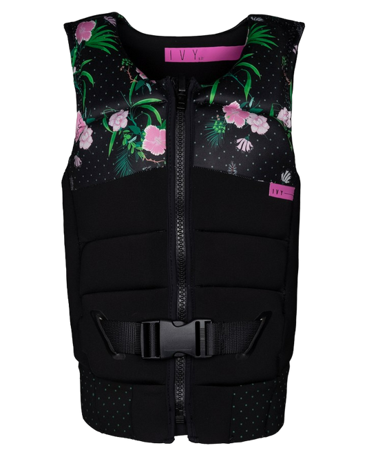 Ivy Palm Vest - Floral Black - 2022 Life Jackets - Womens - Trojan Wake Ski Snow