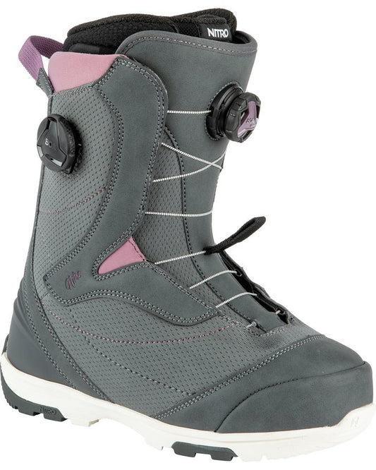 Nitro Cypress BOA Dual Womens Snowboard Boots - Charcoal/Purple - 2022 Snowboard Boots - Womens - Trojan Wake Ski Snow