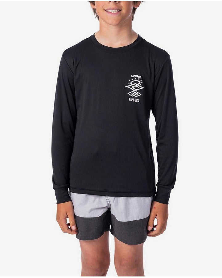 Rip Curl Boys Seach Logo Long Sleeve UC Rash Vest - Black Shirts - Kids - Trojan Wake Ski Snow