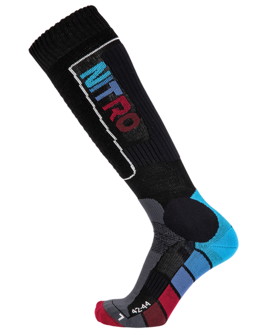 Nitro Mens Cloud 8 Socks - Black/Blue/Red - 2023 Socks - Trojan Wake Ski Snow